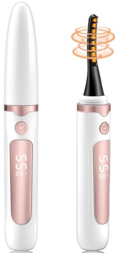 Heated Eyelash Curler Heated Lash Curler Electric Eyelash Curler 4 Heating Modes Heated Lash Curler with LED Display USB Charging Suitable for Eye Beauty Makeup (White Gold)