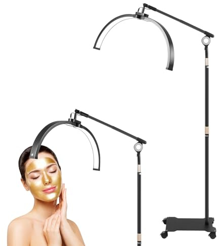 DHQCQL Halbmond Lampe, LED Wimpern Lampe mit Telefonständer, 350 ° Verstellbar Halbmondlicht mit Rollen, 3200K-5600K Beauty Lichter für Tattoos Maskenbildner Schönheitsstudios, Schwarz (25-Zoll, 36W)