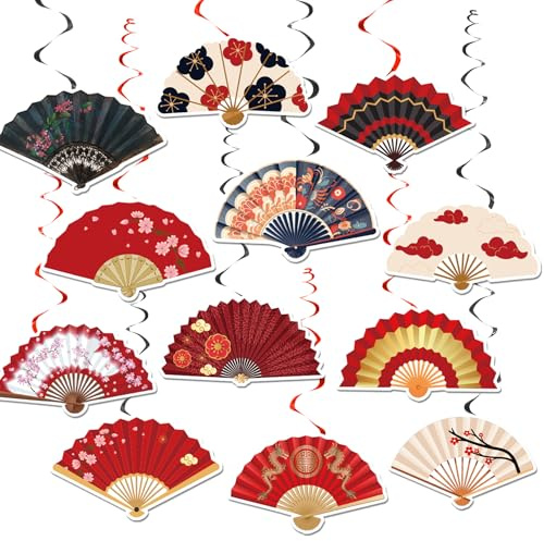 POMNUG 24 Stück Klappventilatoren Hängende Wirbel Chinesische japanische Klappventilatoren Spiralen Deckenwirbel Dekorationen Klappventilatoren Hängende Dekorationen für Klappventilatoren Partybedarf