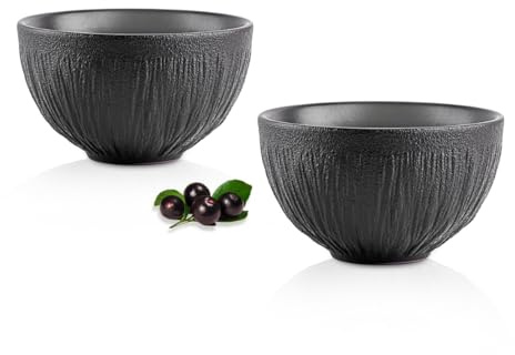 Wilmax - Ciotola in porcellana - 600 ml - Set da 2 - Insalatiera - Ciotola nera per snack, insalate - Cestino per frutta, cereali - Elegante e resistente ai graffi - Ideale come regalo