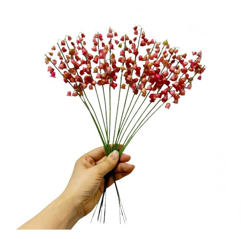 Naeutop 14 Pcs Artificial Lily of The Valley Faux Bell Flowers Real Touch Wind Chime Orchid with Stems Wedding Bouquet,Bulk Spring Flowers 14 May Flower for Home Garden Wedding Fillers Party (Pink)