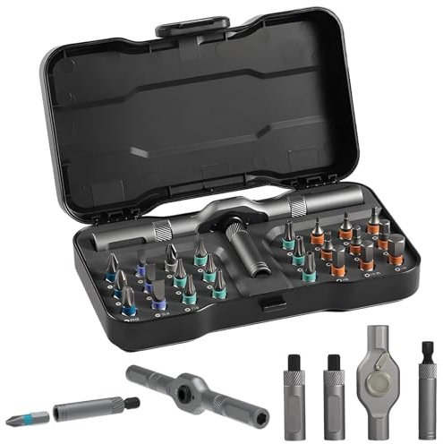 Set di cacciaviti magnetici 24 in 1, cacciavite a cricchetto multi cacciavite fai da te chiave S2 punte magnetiche, manico a T staccabile