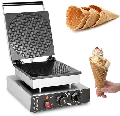 Gaufrier Cornet Commercial – 1750W Machine Électrique à Cornet de Glace et Rouleau d’Œuf, Température Réglable 50-300°C, Surface Antiadhésive, Minuteur 1-5 Min pour Maison & Professionnels Round