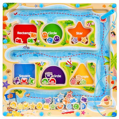 FCSONU Montessori Spielzeug ab 3 4 5 Jahre Mädchen Junge, Kinder Magnetspiel Labyrinth Kinderspielzeug ab 3, Magnet Spiel Motorikspielzeug, Holzspielzeug Magnetic Spiel Lernspiele Geburtstag Geschenk
