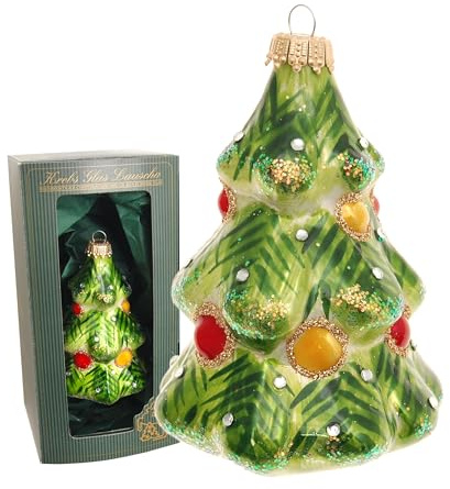 Krebs Glas Lauscha - Weihnachtsdekoration/Christbaumschmuck aus Glas - Weihnachtsbaum Porzellan-Look - Farbe: Grün/Rot/Gold - Größe: ca. 16 cm