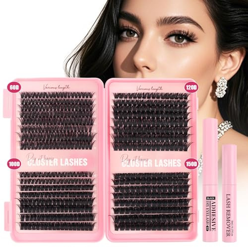 Glowing Win Wimpern Extensions Set 544 Stück Lashes Extension Mit Kleber | 10-16mm, 60D 100D 120D 150D Cluster Lashes Einzelne Wimpern für DIY zu Hause Wimpernverlängerung Individual Eyelashes