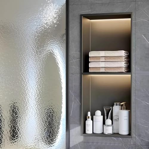 Baodiale Duschnische aus Edelstahl mit Licht, eingelassene Wandnische für das Badezimmer, Keine Fliese erforderlich, schwarzes Duschregal für die Aufbewahrung im Badezimmer über der Montage