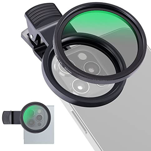 NEEWER 52mm Filtre CPL,Filtre polarisant circulaire à clipser avec clip pour téléphone,Étui et chiffon de nettoyage.Compatible avec iPhone 17 et 16,Android et Samsung Galaxy S25 Ultra,FL-26.
