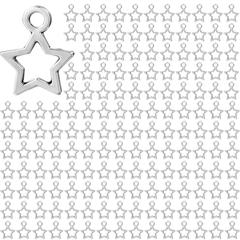 200 PCS Star Charms Silver Hollow Four-Pointed Star Charms Connector Pendant Charm Beads Y2k Charm for Jewelry Making Mini Metal Hollow Stars Pendant for Necklace Earring Bracelet Keychain DIY