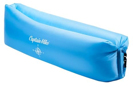 Captain Mike Air Sofa – Aufblasbares Sofa ohne Pumpe – Strandliege – Faltbar & Tragbar – inkl. Rucksack – 190×70 cm – für Strand, Garten, Reisen, Camping (Blau)