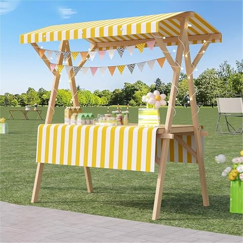 Mobile Vendor Cart Display for Street Farmers Market, Foldable Wood Street Commercial Kiosk Stalls with Awning Wheels, Outdoor Lightweight Craft Shows Vending Stalls Pushcart(Yellow,150x60cm/59x23.6in
