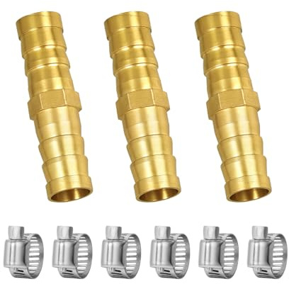JmoJmexx 3/8 Brass Hose Barb Repair Kit, 3 Connectors & 6 Clamps