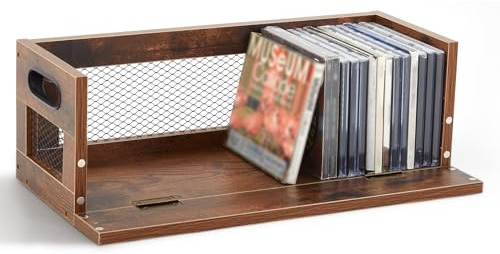 Jetec 1 Set Retro Cd Storage Box Holder Shelf Metal & Wooden Display Racks with Carrying Handles, Cassette Tape Organizer Shelf for Movie Cases, Dvds, Each Set Can Store up to 36 Pcs Cds