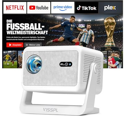 Smart Beamer [Compatible con Netflix] 3D Dolby Audio Autofocuus/Auto Trapecio Corrección Proyector, WiFi6 Bluetooth Beamer Heimkino,1080P Full HD Outdoor Video Projector con soporte giratorio 360°