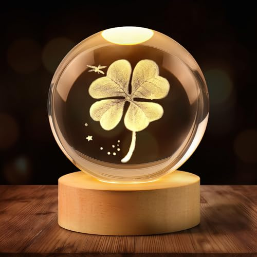 TUZELIYA 70mm Kleiner Glücksbringer Kristallkugel Vierblättriges - Kleeblatt Ermutigende Geschenke, Dankeschön Geschenke für Frauen Freundin Weihnachten Hochzeit Valentinstag