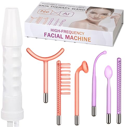 Asta ad alta frequenza con 6 tubi neon argon, dispositivo portatile ad alta frequenza per tonificare la pelle, trattamento dell'acne, riduzione delle rughe, occhi gonfi e massaggio del viso