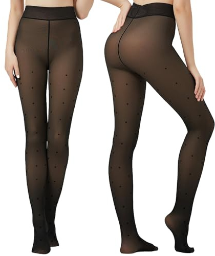 KEORHEZ Pack de 2 Paires de Collants Thermiques pour Femme Hiver, Collants pour Femme Doublé, Collant Thermique Noir, Collant Thermique Femme, Collant en Polaire Semi-Transparent, Leggings Hautement