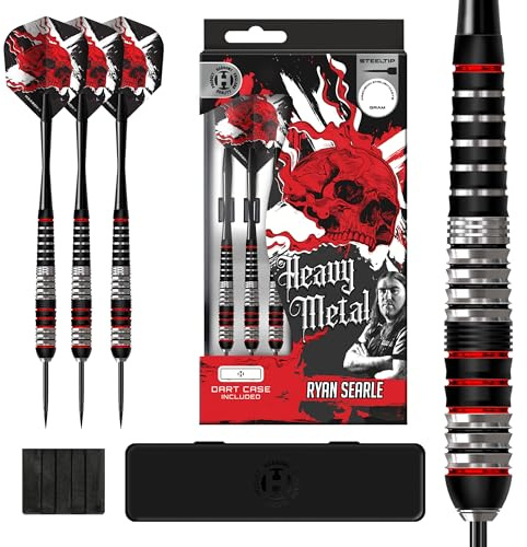 Harrows Ryan Searle Heavy Metal Edelstahl Darts Set in 22g, 24g oder 26g – inkl. Speedline Shafts, 100-Mikron Flights & Dartcase – Robuste Steeltip Darts für alle Spieler