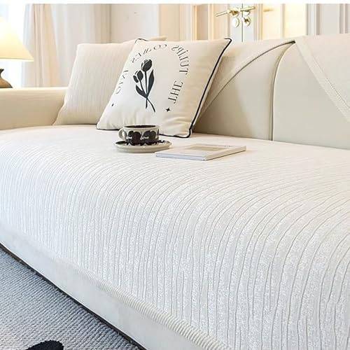 Bezugetop Sofa Überzug, Non Slip Sofabezug Couchbezug L Form 1 2 3 4 Sitzer, Sofaschoner rutschfest Sofa Überzug Ecksofa, Sofaschutz Couchschoner Katze Hunde, Cremeweiß, 70 * 150cm
