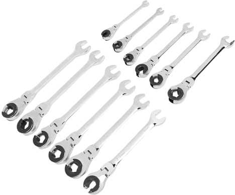 SEAFRONT 12Pcs Open End Ratchet Wrench 180 Degree Adjustable Flex Head Ratchet Wrenches Combination Ended Spanner Kits with Toolbox