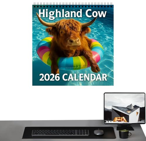 Kalender 2026 – Wandkalender Highland-Kuh, Monatsplaner Jan-Dez, für Weihnachten, Dekoration, Haus, Schule, Büro, Wohnung, Klassenzimmer, Lehrer