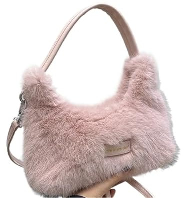 GOXQIT vinter mjuk plysch damer handväska mode trend enkel axel axelväska shoppingväska för högskola, ROSA, Einheitsgröße