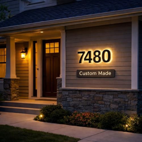 Woravale Custom LED Illuminated House Numbers, Backlit Lighted House Numbers for Outside, Personalized Modern Address Numbers, Waterproof 304 Stainless Steel, Optional Solar or Plug-In Power