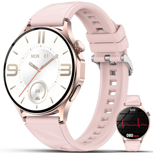 Smartwatch Damen EKG/HRV/Blutdruck/Menstruationszyklus/BMI, 1,32 AMOLED | Herzfrequenz/SpO2/Temperatur/Stress/Schlaf/Harnsäure/Emotion, SOS-Notruf & Telefonfunktion – Gesundheitsuhr für iOS/Android