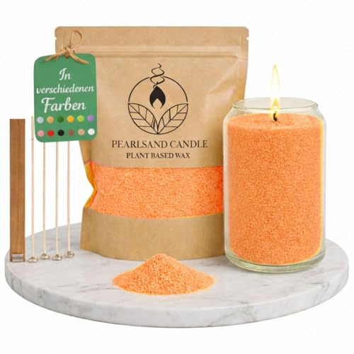 NaDeco Kerzensand mit Docht 400g, Kerzen selber Machen, Kerzenwachs & Kerzendocht, Farbwachs Wax Perlen Kerze Candle Sand, Pflanzliches Wachs Granulat, DIY Basteln Home Deko, Orange