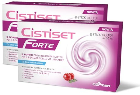 Cistiset Forte - Integratore Vie Urinarie Cranberry, D-Mannosio - 2x8 Stick | uva ursina, ononide, cranberry Oximacro, stick liquidi monodose, senza acqua, senza glutine, senza lattosio, azione forte