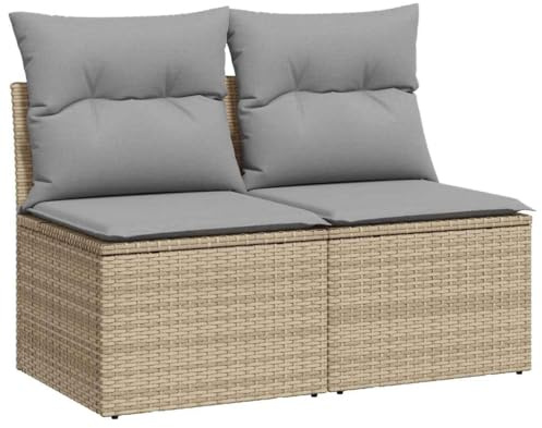 Qnhdfrt 2-TLG. Garten-Sofagarnitur mit Stauraum, Modulares Lounge-Sofa aus PE-Rattan, Gartenmöbel für Terrasse und Balkon mit Kissen, Beige