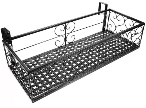 SAFIGLE Flower Hanging Rack in Metallo Nero per Balcone, Supporto Sospeso con Ampio Spazio per Vasi e Piante da Esterno