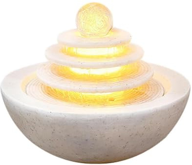 Tabletop Fountain, Indoor Waterfall with LED Lights, Relaxing Polyresin Desktop, Office Living Room Bedroom Decor,White-11.1 * 11.1 * 7.8IN