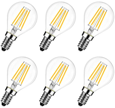 LVWIT E14 LED Lampe P45 Tropfenform, 4W (ersetzt 40W), 2700K Warmweiß Fadenlampe ultrahell 470 lm, Mini Globe, Rustikalampe Filament LED klar, 6er Pack