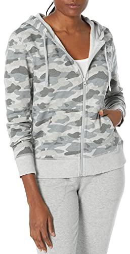 Amazon Essentials Felpa con Cappuccio e Cerniera in Pile Donna, Grigio Mimetica, XS