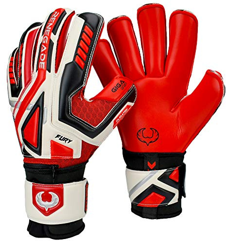 Renegade GK Fury Inferno Guanti da Portiere Con Pro-Tek Protezione Dito | 4mm Giga Grip e 4mm Duratek | Rosso Guanti Portiere Con Stecche (Taglia 8, Gioventù-Adulti, Roll Cut, Lvl 4)