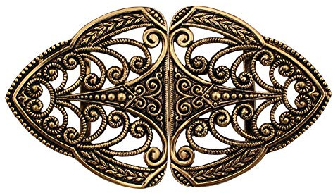 Hartmann-Knöpfe reizende gold Trachten Schürzen Dirndl Schliesse Schnalle Verschluss Haken Metall 70mmx40mm, Steg 25mm made in Germany (1 Stück)