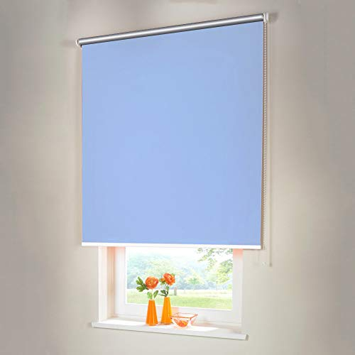 Sonnenschutz-HH® - Seitenzugrollo Verdunkelungsrollo Thermorollo - Außenmaß Breite 35 x 140 cm Höhe hellblau - Lichtundurchlässig Rollo für Abdunkelung Kettenzugrollo inkl. Universalträger