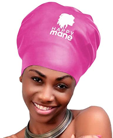 Happy Mane Silikon-Badekappe für Zöpfe und Dreadlocks, hält das Haar trocken, Lange Haare, Extensions und lockiges Haar, große Duschhaube für Damen, Herren, Kinder (Rosa, Größe M)