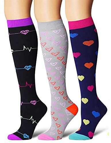 salefun Lot de 3 du genou chaussettes unisexe Chaussette de Contention Bas de Contention Chaussettes de Compression