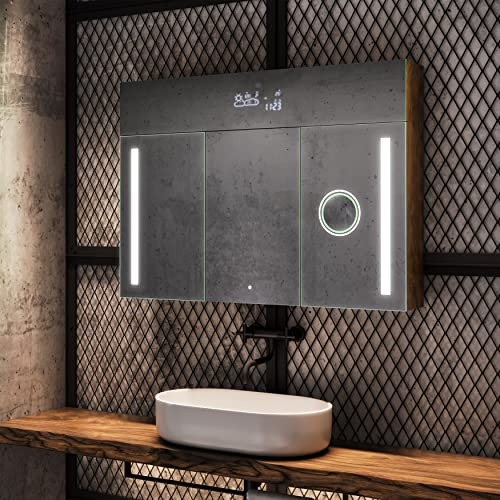 Artforma Spiegelschrank mit LED Beleuchtung 3-Türig anpassen (100 x 72 x 16,6 cm) | 17 Dekore | Badschrank | Beleuchtet Badezimmerschrank | LED Farbe und Zubehör zur Auswahl