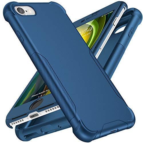 ORETECH Handyhülle für iPhone SE 3 2022/2020, 7/8 Mit [2X Displayschutzfolie] 360 Grad Stoßfest Schutzhülle Silikon Hard PC Case, Blau