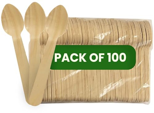 EcoWise Lot de 100 cuillères jetables en bois