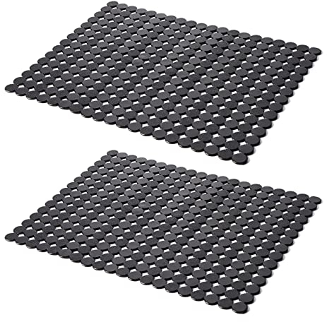 Yiter Sink Mats Pack of 2, Cut to Size Kitchen Sink Protector Mat for Stainless Steel, Porcelain, Ceramic Sink, Versatile Draining Board Drying Mats for Bathroom, Kitchen(2pcs/black dots)