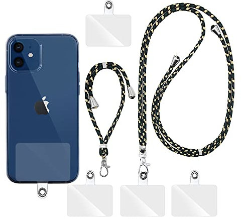 Olliwon Catena e Braccialetti per Cellulare Universale (2 Pezzi), con 4 Pezzi di Ricambio, Cordino con Passante Rimovibile, Compatibile con Maggior Parte delle Custodie per Smartphone, Oro Verde