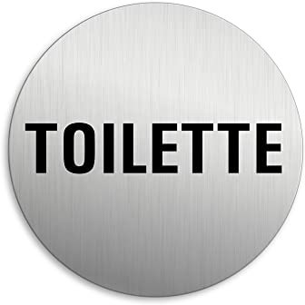 Targhetta per Porta - Toilette Targa Ø 75 mm Alluminio spazzolato auto-adhesiva