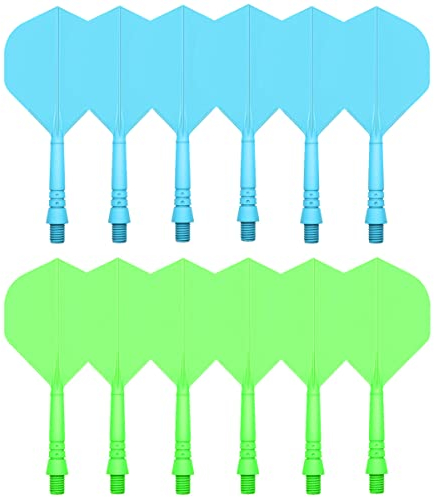 FOX SMILING Dart Flights 12PCS Integrated Dart Dartpfeil Flights und Shafts in einem 2BA Screw in-one Dart Flight Set (Blau und Grün 12pcs)