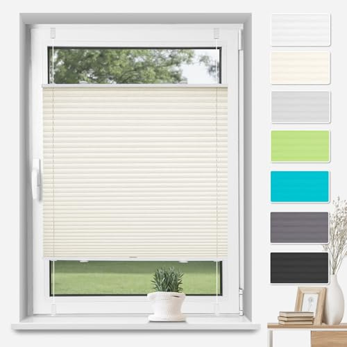 TFSKY Plissee Klemmfix ohne Bohren Beige B75 x H80 cm, Plisseerollo Jalousie Lichtdurchlässig Faltrollo Easyfix Sonnenschutz und Sichtschutz für Fenster & Tür