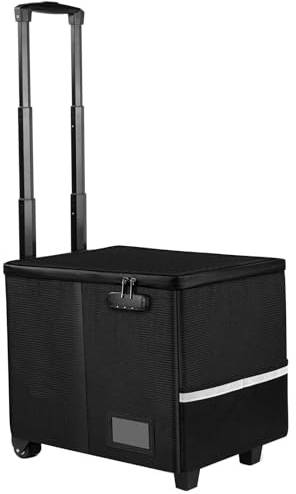 TOMKID Fireproof File Box with Wheels and Telescopic Handle, Foldable Utility Cart Folding Portable Rolling Crate, Fireproof Document Organizer File Cabinet for Travel Office Use