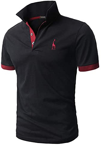 KUNJLELP Polo de Manga Corta para Hombre Jirafa Bordada Camiseta de Verano Uniformes